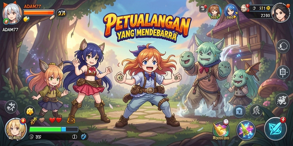 Gameplay ADAM77 dengan karakter anime yang menarik dan seru.