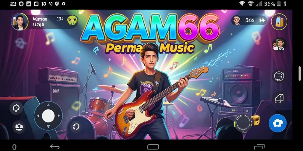 Screenshot AGAM66 menampilkan gameplay interaktif dengan musik yang beragam.