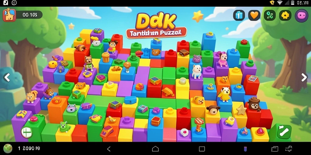 Screenshot gameplay DKK yang menampilkan teka-teki penuh warna.
