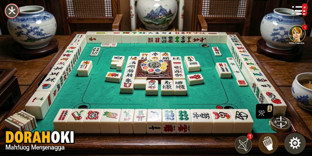 Screenshot gameplay DORAHOKI yang menampilkan keseruan bermain Mahjong.