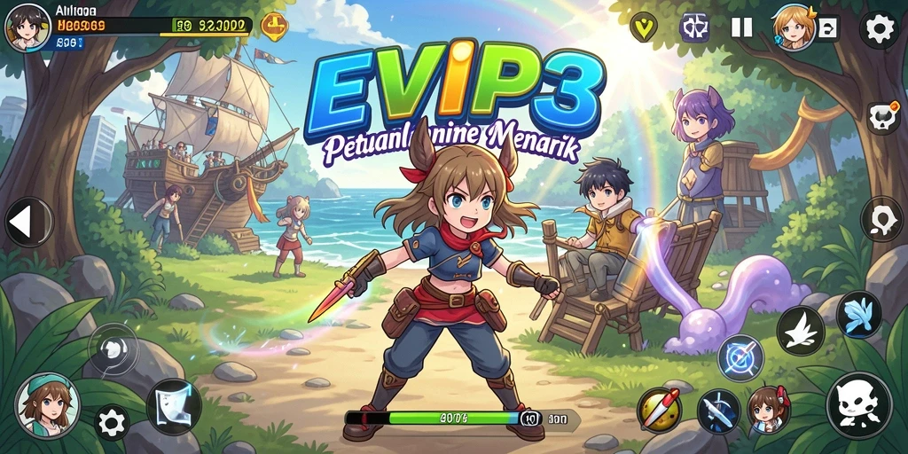 Screenshot menunjukkan battle seru dalam game Anime EVIP3.