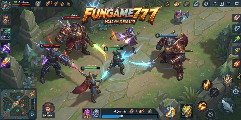 Screenshot FUNGAME777 menampilkan aksi seru dalam pertempuran MOBA.