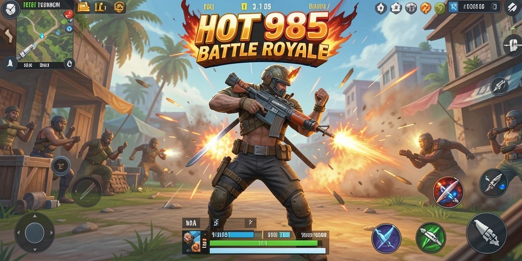 Screenshot HOT985 menampilkan aksi epic dalam pertarungan Battle Royale.