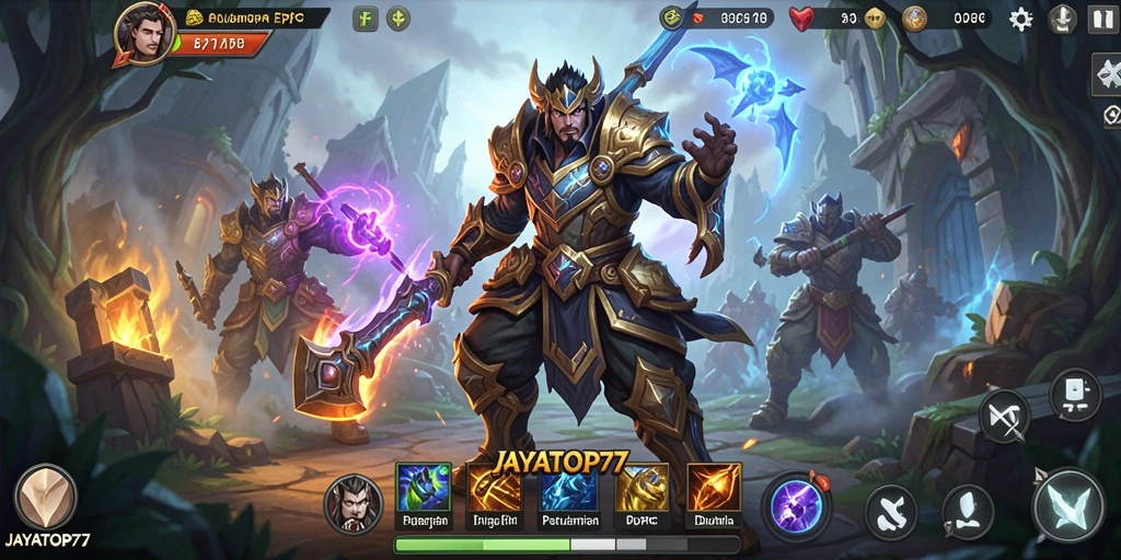 Screenshot gameplay JAYATOP77 dengan aksi pertempuran yang mendebarkan.
