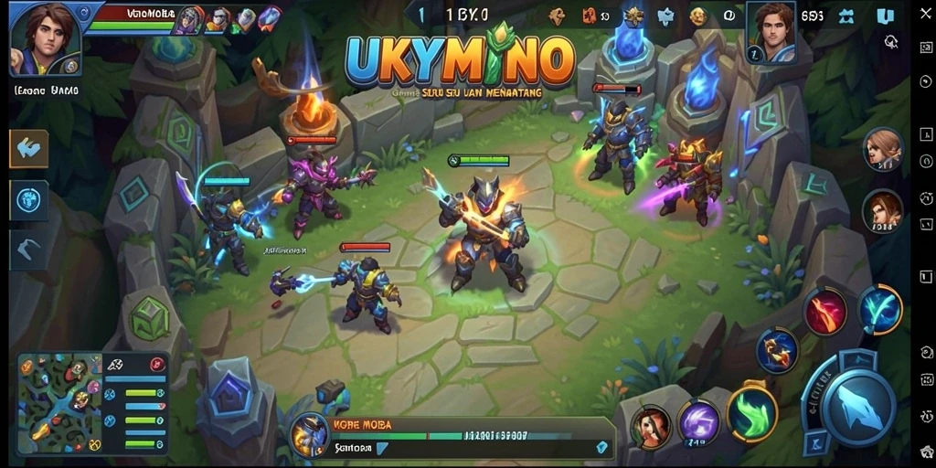 Tangkapan layar gameplay LUKYMINO yang mendebarkan dengan pertempuran antara pahlawan.