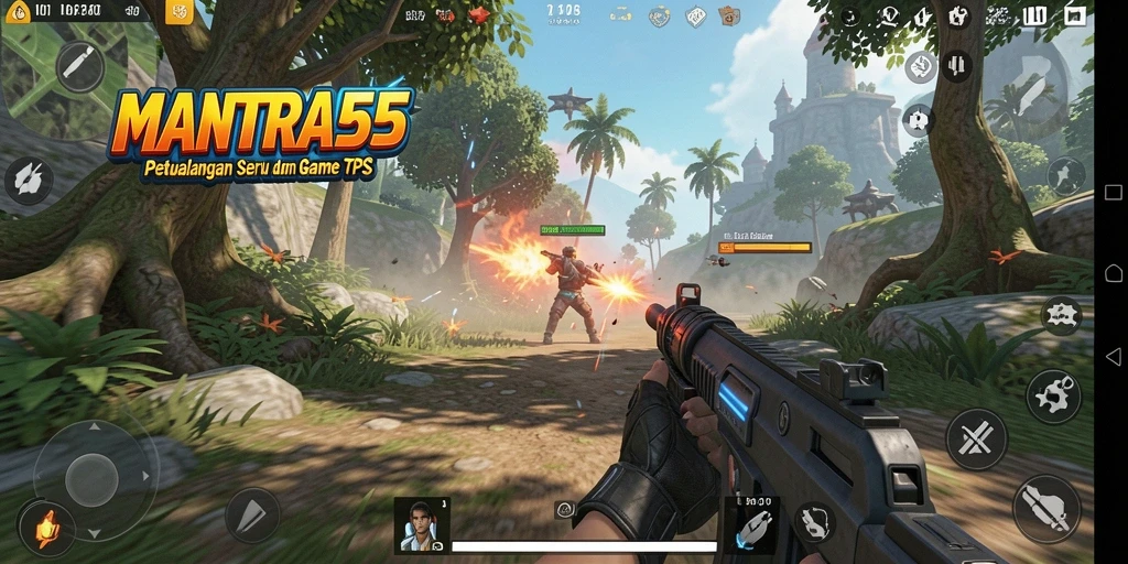 Tangkapan layar dari gameplay seru MANTRA55 dalam aksi TPS.