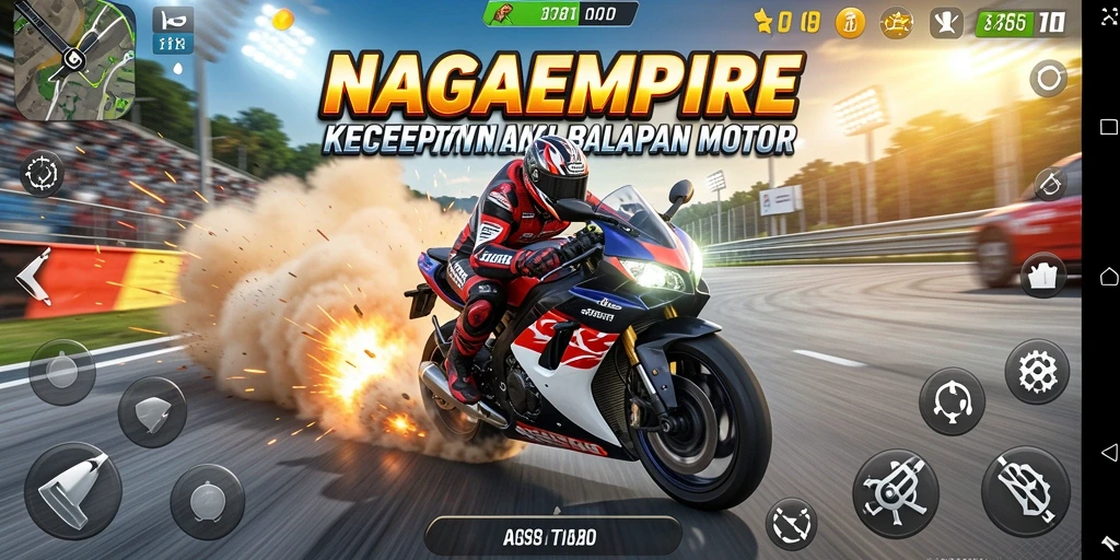 Tampilan menarik dari gameplay balapan motor NAGAEMPIRE.