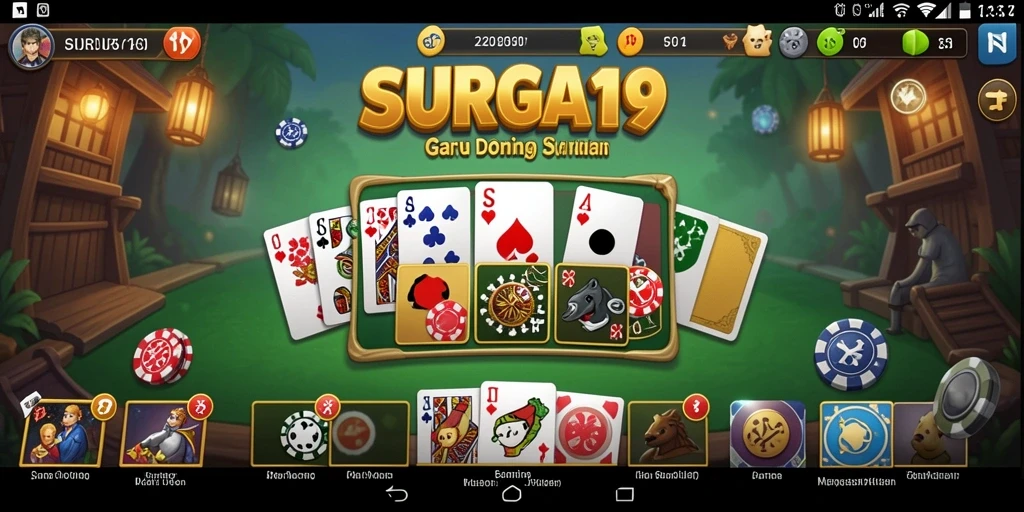 Screenshot utama SURGA19 menampilkan aksi bermain Domino yang seru.